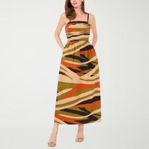 Sam & Jess Olive Cotton Maxi Sun Dress boho artsy resort vacation wear size med